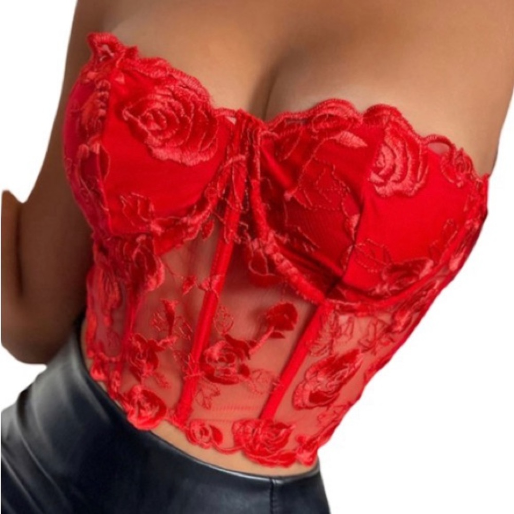 Womens Sultry Red Floral Corset Top